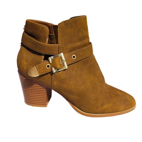 Aldo Womens Faux Leather Brown Western Ankle Embellished Buckle Boots Size 7.5 - Picture 1 of 7